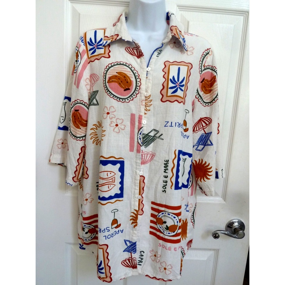 LABEL OF LOVE Sz Small Beachy Vacation Vibe Linen/Rayon Blouse Cover-Up Tunic